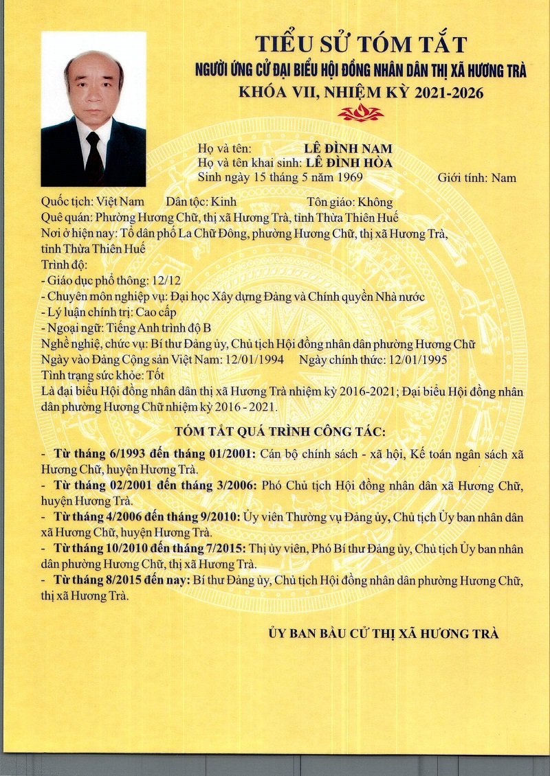 Tiểu sử và chương trình hành động của ông Lê Đình Nam, ứng cử Đại biểu HĐND thị xã khóa VII, nhiệm kỳ 2021 - 2026